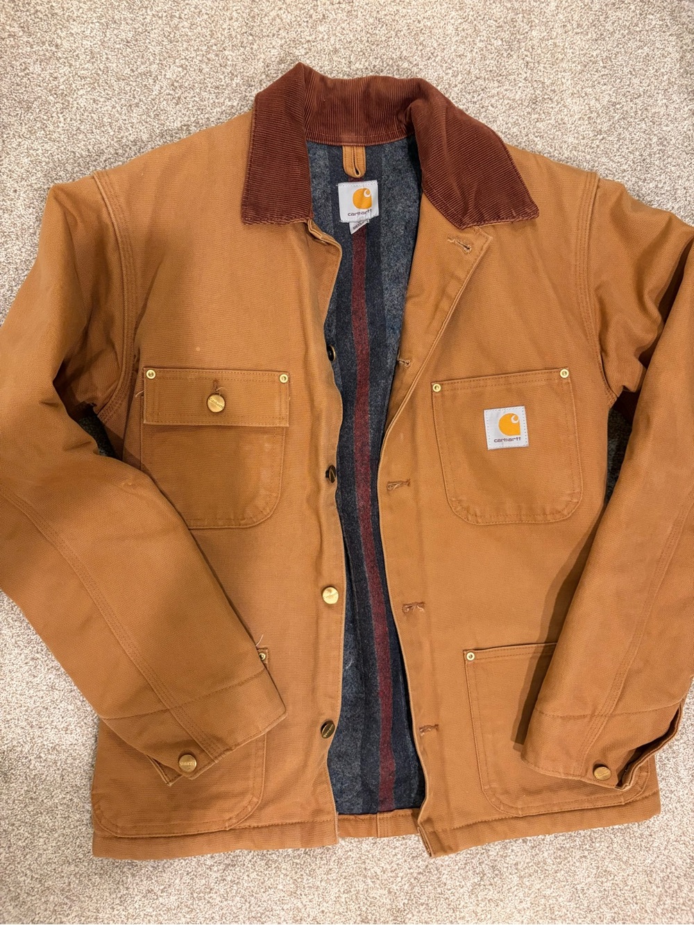 Carhartt Brown Duck Chore Jacket with Corduroy Collar, S